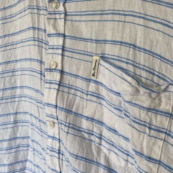 Ben Sherman men's casual blue and white coastal button down long sleeve shirt - Picture 4 of 9